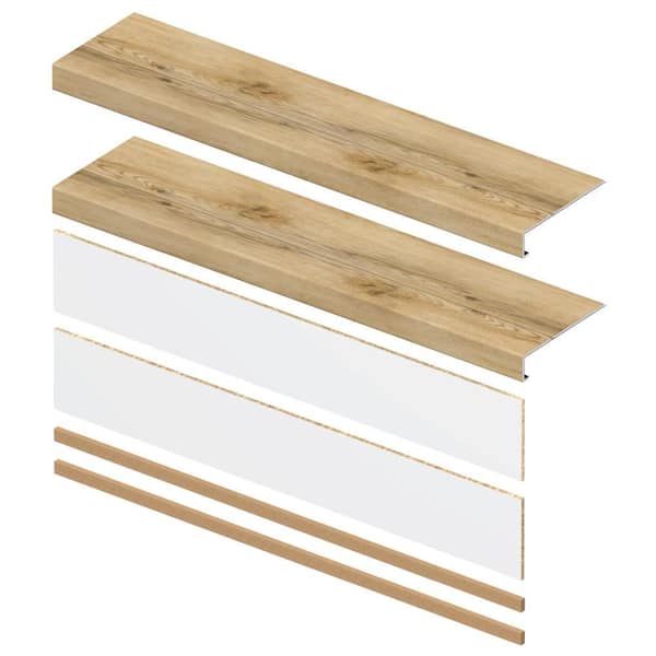 Montrouge Oak 6.5 mm x 46 in. x 12 in. Exact Match Large Square Nose Stair Tread + Riser Combo Kit (2-Pack)