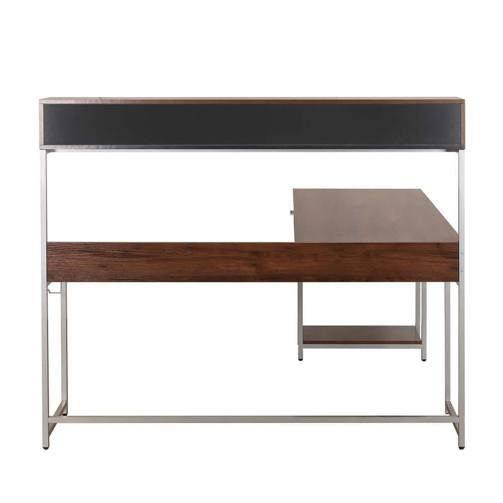 Walnut Wood L-Shaped Gaming Computer Desk with Hutch and Drawer