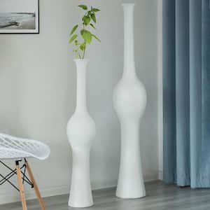 Unique Style Floor Vase for Entryway Dining or Living Room, White Ceramic, Set of 2