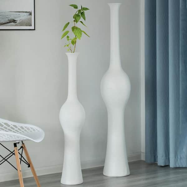 Uniquewise Unique Style Floor Vase for Entryway Dining or Living Room, White Ceramic, Set of 2
