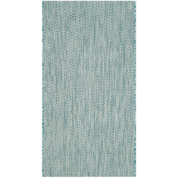 Courtyard Aqua/Gray 2 ft. x 4 ft. Solid Color Chevron Indoor/Outdoor Area Rug