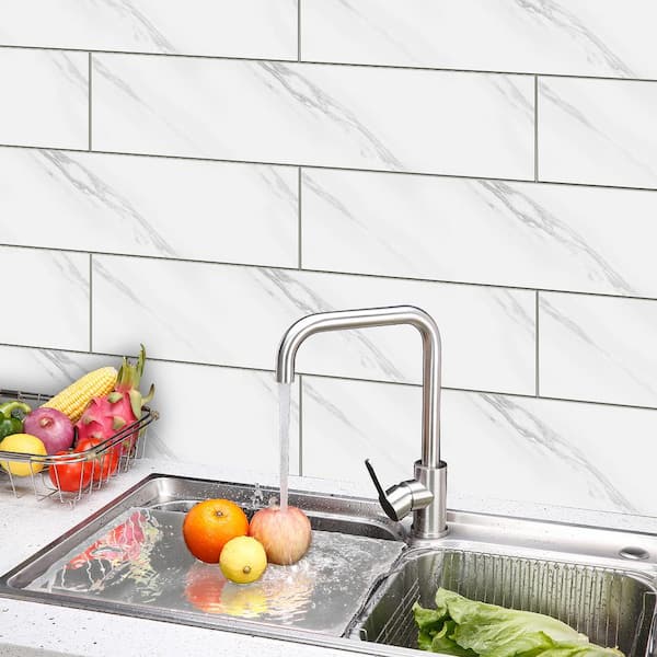 White Marble Plank 5 in. x 24 in, SPC Peel and Stick Backsplash Tile (0.8 sq. ft./pack)