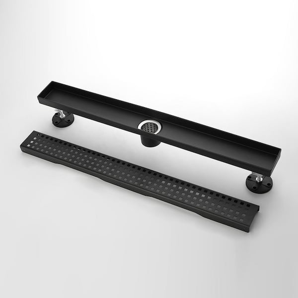 28 in. Linear Grid Shower Drain with Leveling Feet in Matte Black