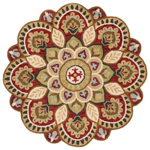 Novelty Red/Taupe 3 ft. x 3 ft. Medallion Floral Round Area Rug