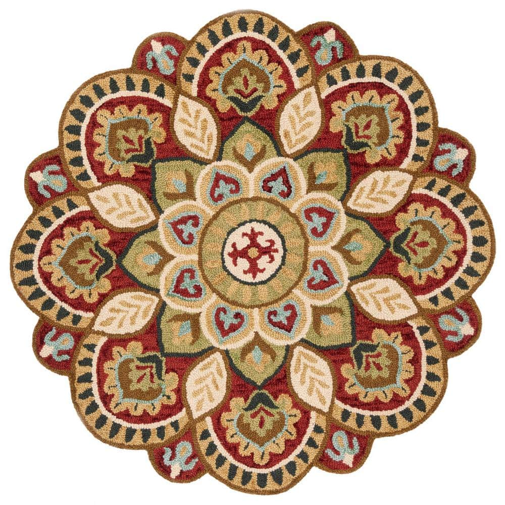 Handmade Red Floral Wool Round Tufted Area Rug