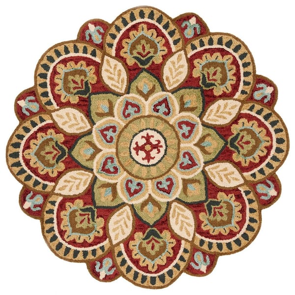 SAFAVIEH Novelty Red/Taupe 6 ft. x 6 ft. Round Floral Area Rug