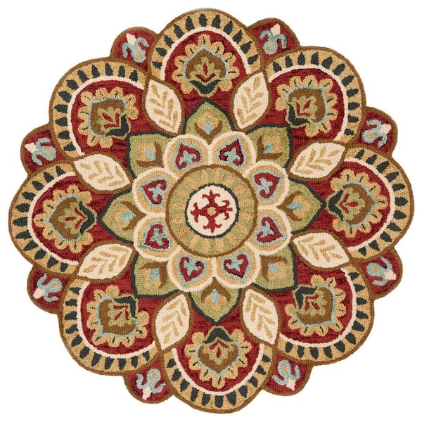 Novelty Red/Taupe 7 ft. x 7 ft. Transitional Medallion Floral Round Area Rug