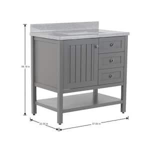 Lanceton 36 in. W x 22 in. D x 39 in. H Single Sink  Bath Vanity in  Gray with Pulsar Engineered Solid Surface Top