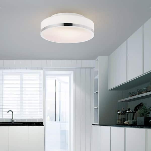 Frosted 2 Light Drum Shade Flush Mount With Satin Nickel Finish