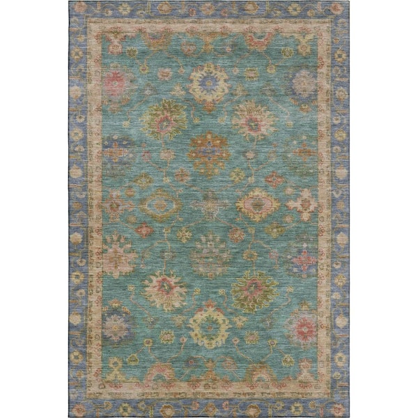 Mayfield Premium Machine Washable Abstract AMF2045 Teal 5 ft. x 7 ft. 6 in. Area Rug