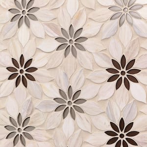 Thistle Ivory 4 in. x .37 in. Polished Marble Mosaic Tile Sample