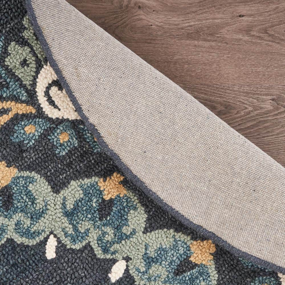 Handmade Gray Floral Wool Round Area Rug, 4 Feet