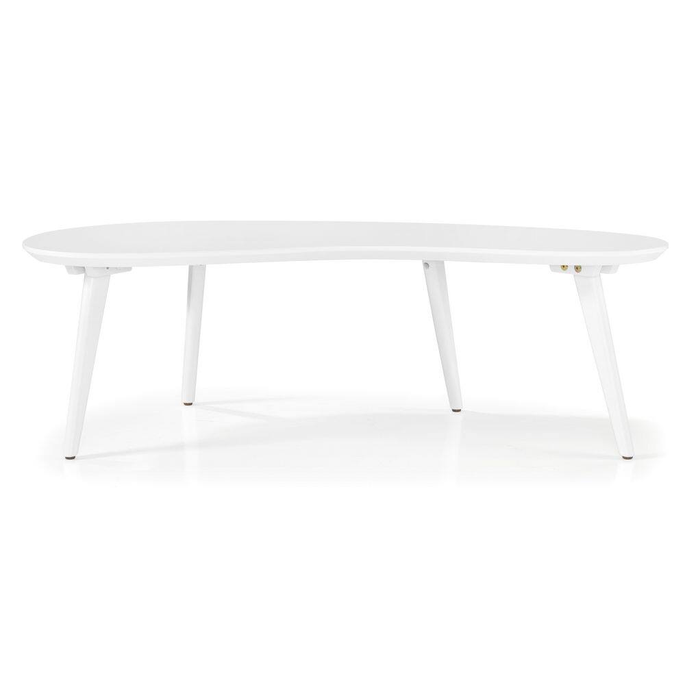 White Oval Solid Wood Mid-Century Modern Coffee Table