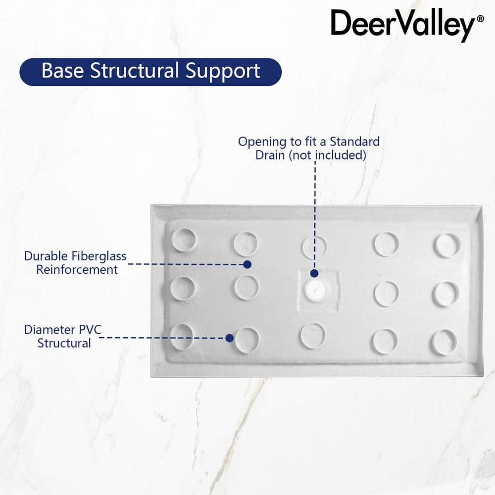 White Acrylic 60'' x 34'' Non-Slip Shower Base with Center Drain