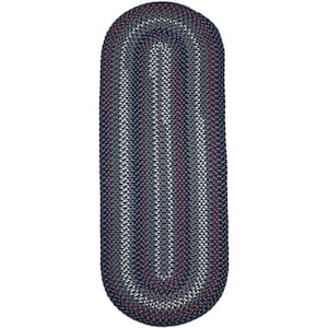 Country Medley Navy Blue Multi 2 ft. x 6 ft. Indoor/Outdoor Braided Runner Rug