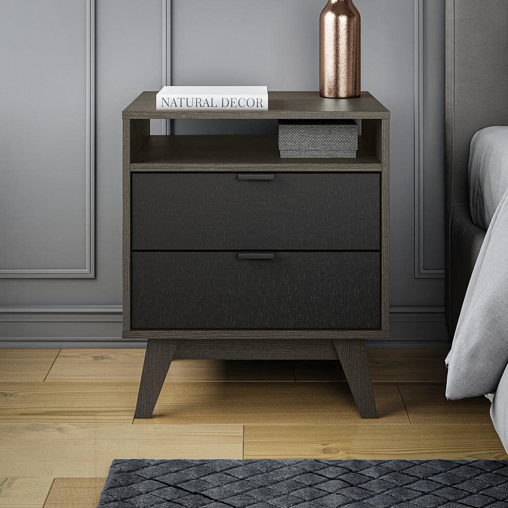 Meridian 2-Drawer Nightstand - In Dark Brown/Black - (24.40in. H x 21.25in.