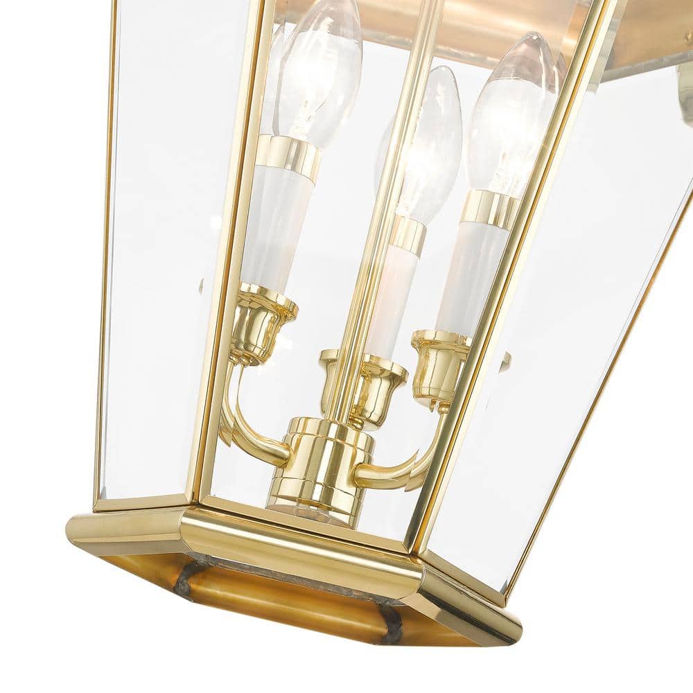 Polished Brass 3-Light Outdoor Wall Lantern with Clear Glass
