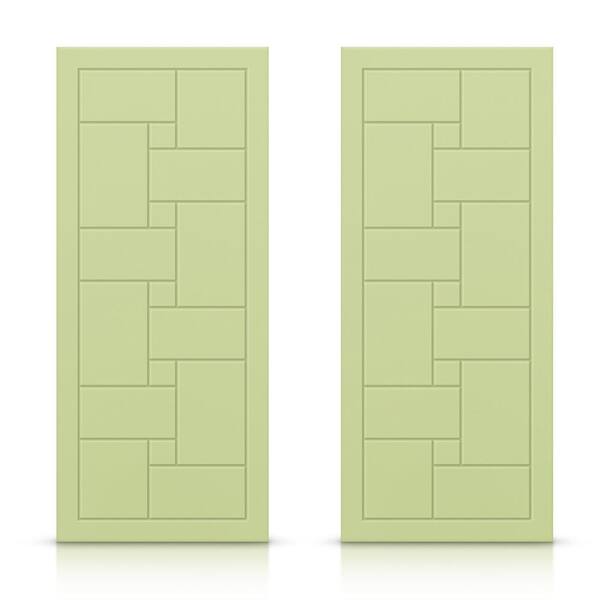 CALHOME 84 in. x 84 in. Hollow Core Sage Green Painted Composite MDF Interior Double Closet Sliding Doors