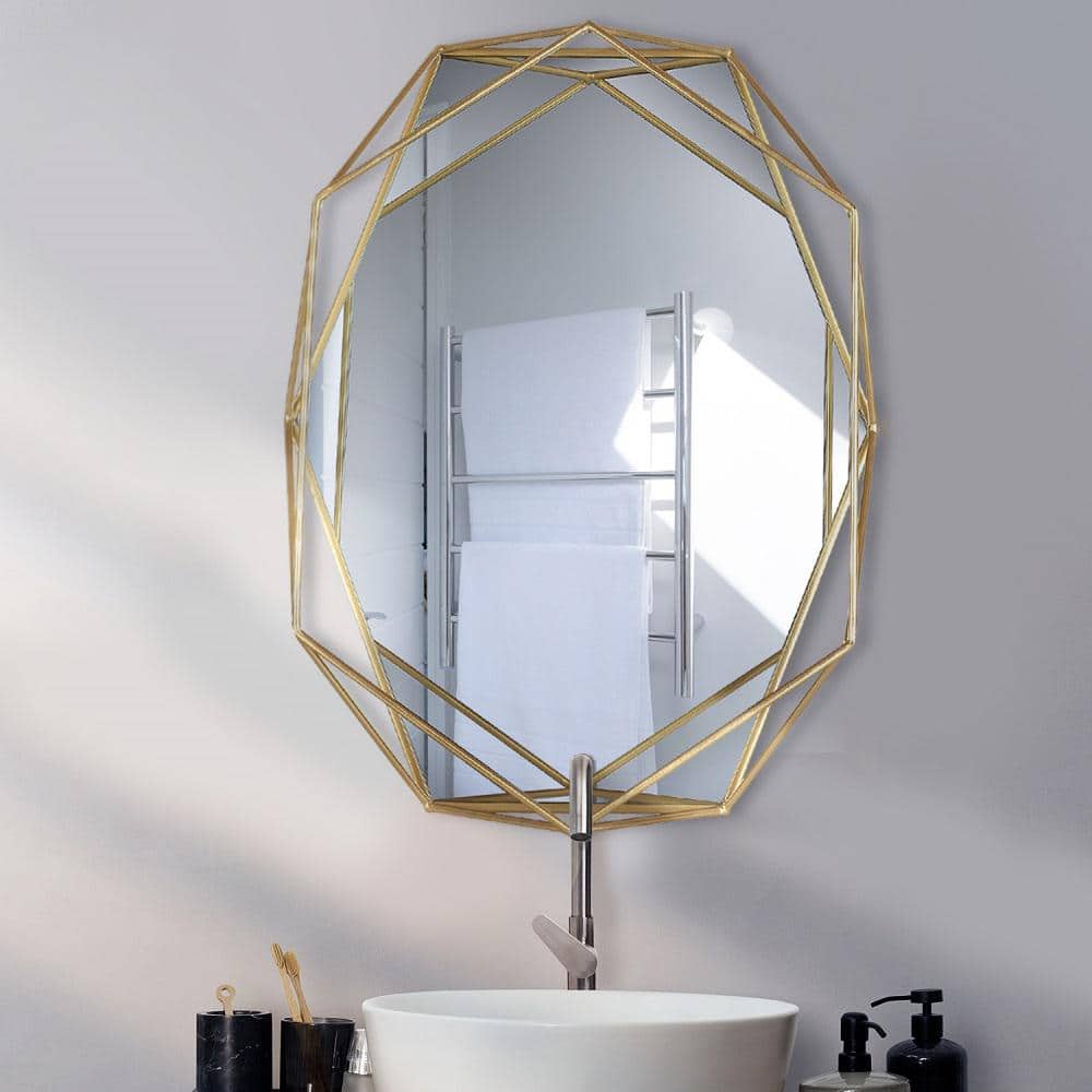Geometric Gold Metal Frame Oval Wall Mirror, 22x17