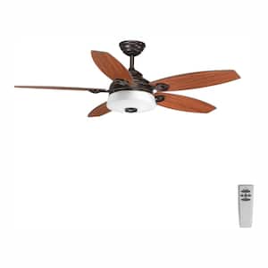 Graceful 54 in. Indoor Integrated LED Antique Bronze Global Ceiling Fan with Remote for Living Room and Bedroom
