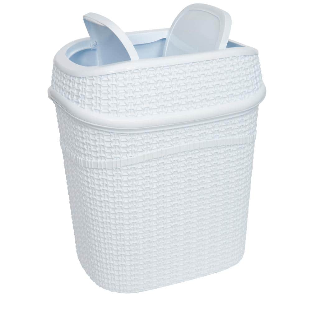 White Woven Plastic Swing Top Rubbish Bin