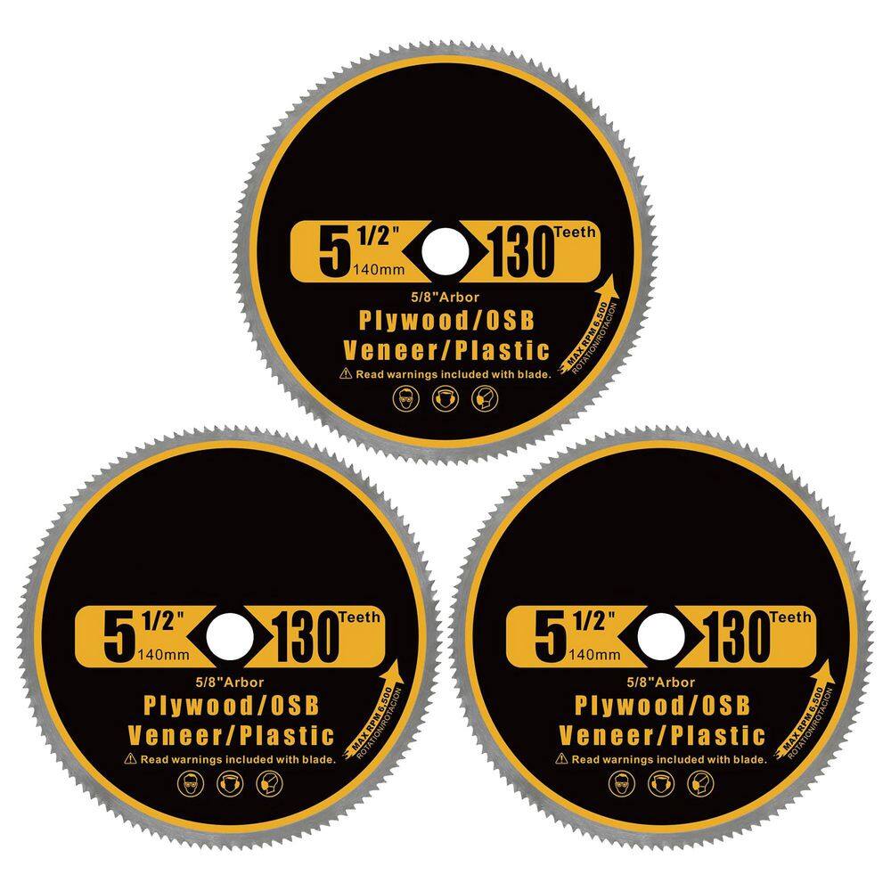 5-1/2 in. 130-Tooth Plywood Veneer OSB Plastic Cutting Steel Circular Saw Blade Power Tool Accessory 3 Pack price history on PriceWatchPro