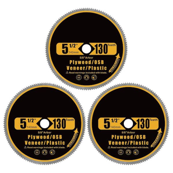 5-1/2 in. 130-Tooth Plywood Veneer OSB Plastic Cutting Steel Circular Saw Blade Power Tool Accessory 3 Pack