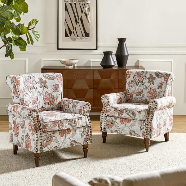 JAYDEN CREATION Auria Traditional Pink Polyester Accent Arm Chair with Nailhead Trim and Rolled Arms (Set of 2)