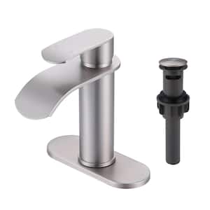 Single Handle Single Hole Bathroom Faucet with Pop-Up Drain Included in Brushed Nickel