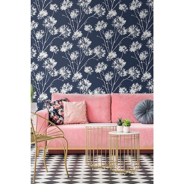 56 sq. ft. Navy Blue Dandelion Fields Unpasted Wallpaper Roll
