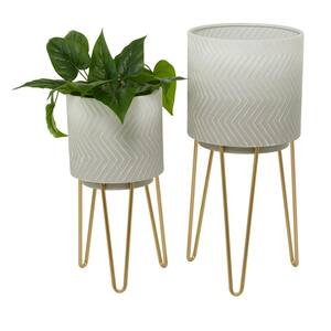 CosmoLiving by Cosmopolitan 26in. Large White Metal Planter with Removable Stand (2- Pack)