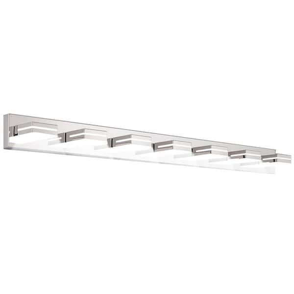 55.1 in. 7-Light Modern Chrome LED Vanity Light Wall Sconce for Bathroom and Mirror, Sleek Minimalist, Energy-Efficient