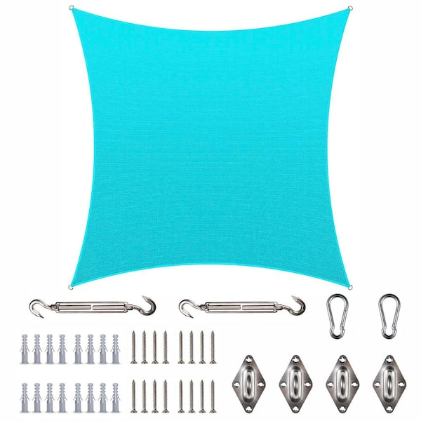 COLOURTREE 14 ft. x 14 ft. Turquoise Square Sun Shade Sail Canopy with Hardware Kit