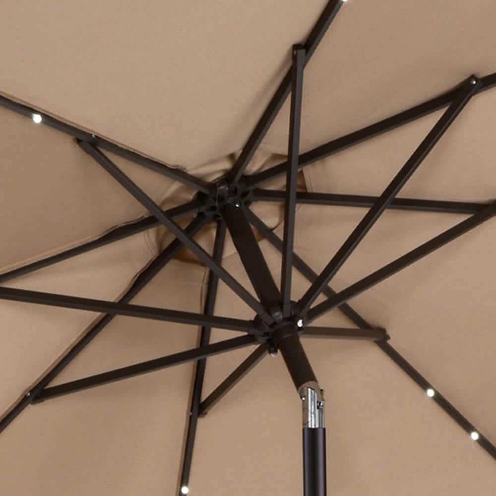 Beige 9-Foot Octagon Patio Umbrella with LED Lights and Steel Pole