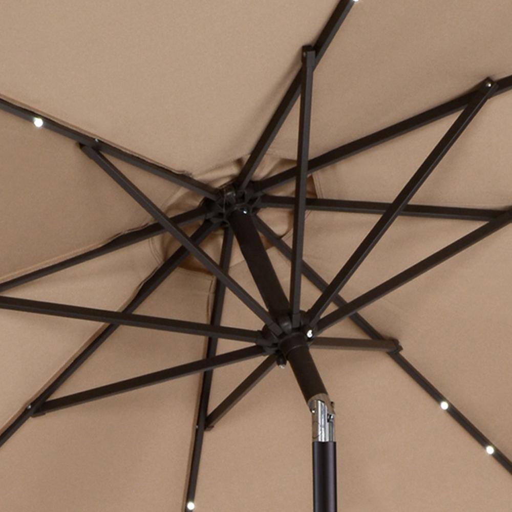 Beige 9-Foot Octagon Patio Umbrella with LED Lights and Steel Pole