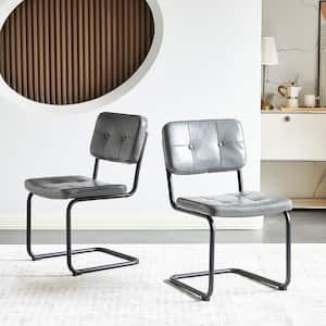Set of 2 Gray PU Leather Upholstered Armless Dining Chair with Black Metal Legs for Kitchen, Dining Room, Living Room