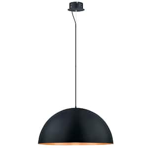 Gaetano 31.5 in. W x 72 in. H Black Integrated LED Pendant Light with Black Exterior and Gold Interior Metal Shade