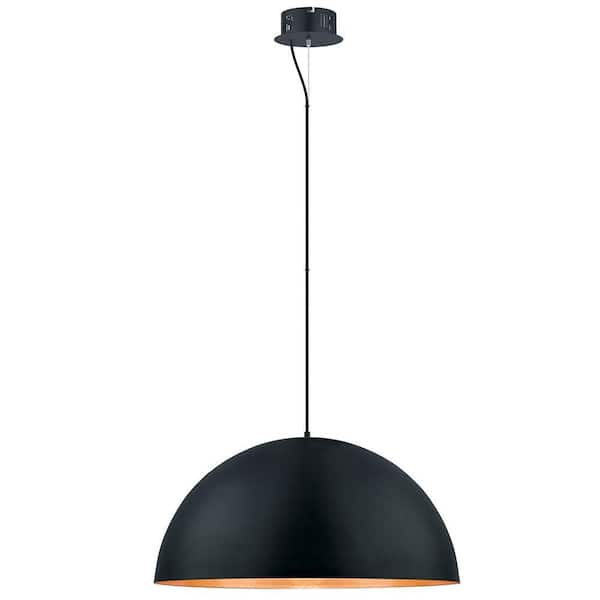 Eglo Gaetano 31.5 in. W x 72 in. H Black Integrated LED Pendant Light with Black Exterior and Gold Interior Metal Shade
