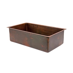 All-in-One 14-Gauge Copper Hammered 30 in. Single Bowl Undermount Kitchen Sink with Drain