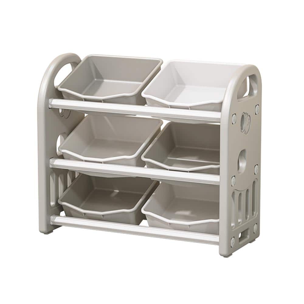 Gray Multi-functional Kids Toy Storage Cabinet with HDPE Shelf and 6 Bins