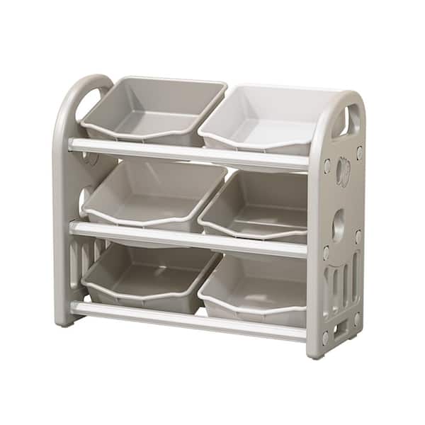 Gray Multi-functional Kids Toy Storage Cabinet with HDPE Shelf and 6 Bins