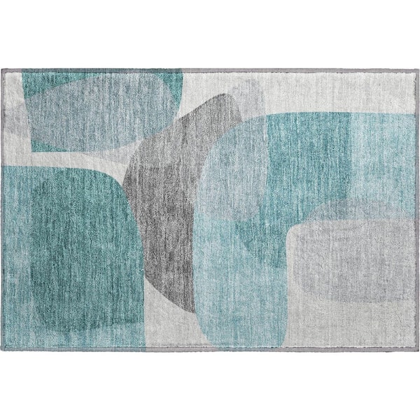 Mayfield Premium Machine Washable Abstract AMF2121 Teal 2 ft. x 3 ft. Accent Rug