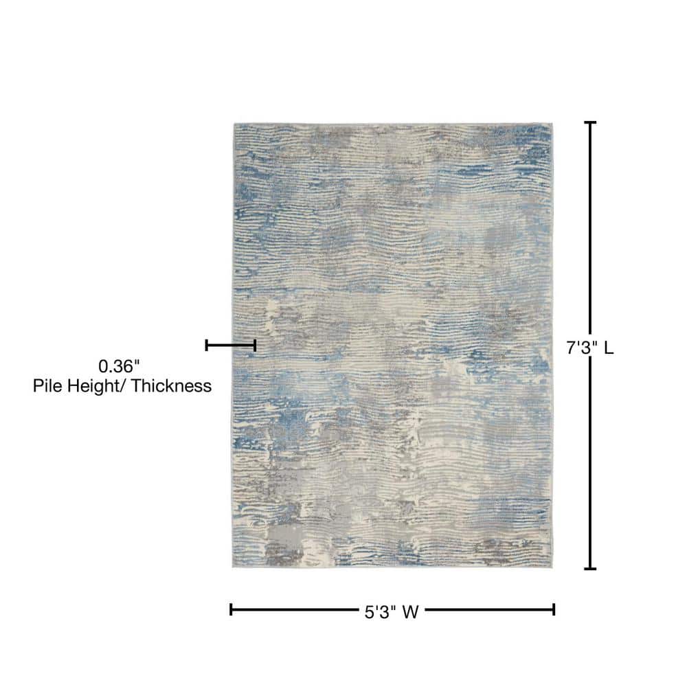 Gray and Blue Abstract Hand-Knotted Synthetic Rug 5' x 7'