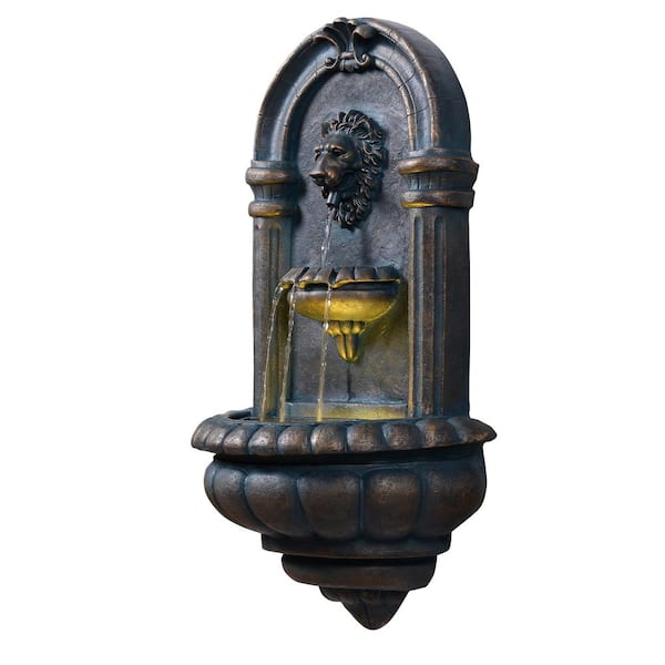 Teamson Home 34 in. Electric Polyresin Tiered Fountain with Built-In Pump and Weather-Resistant Finish in Natural Stone