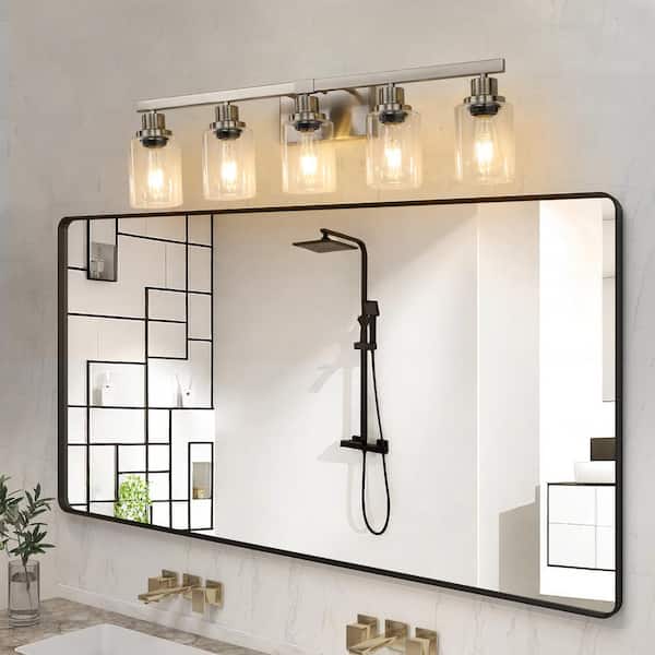 30 in. 5-Light Brushed Nickel Vanity Lights Fixture with Clear Glass Shades and No Bulbs Included