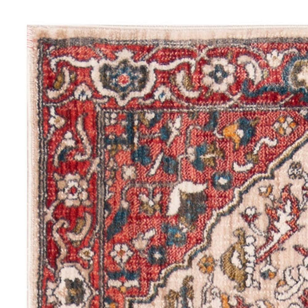 Vintage Red and Ivory Floral Runner Rug