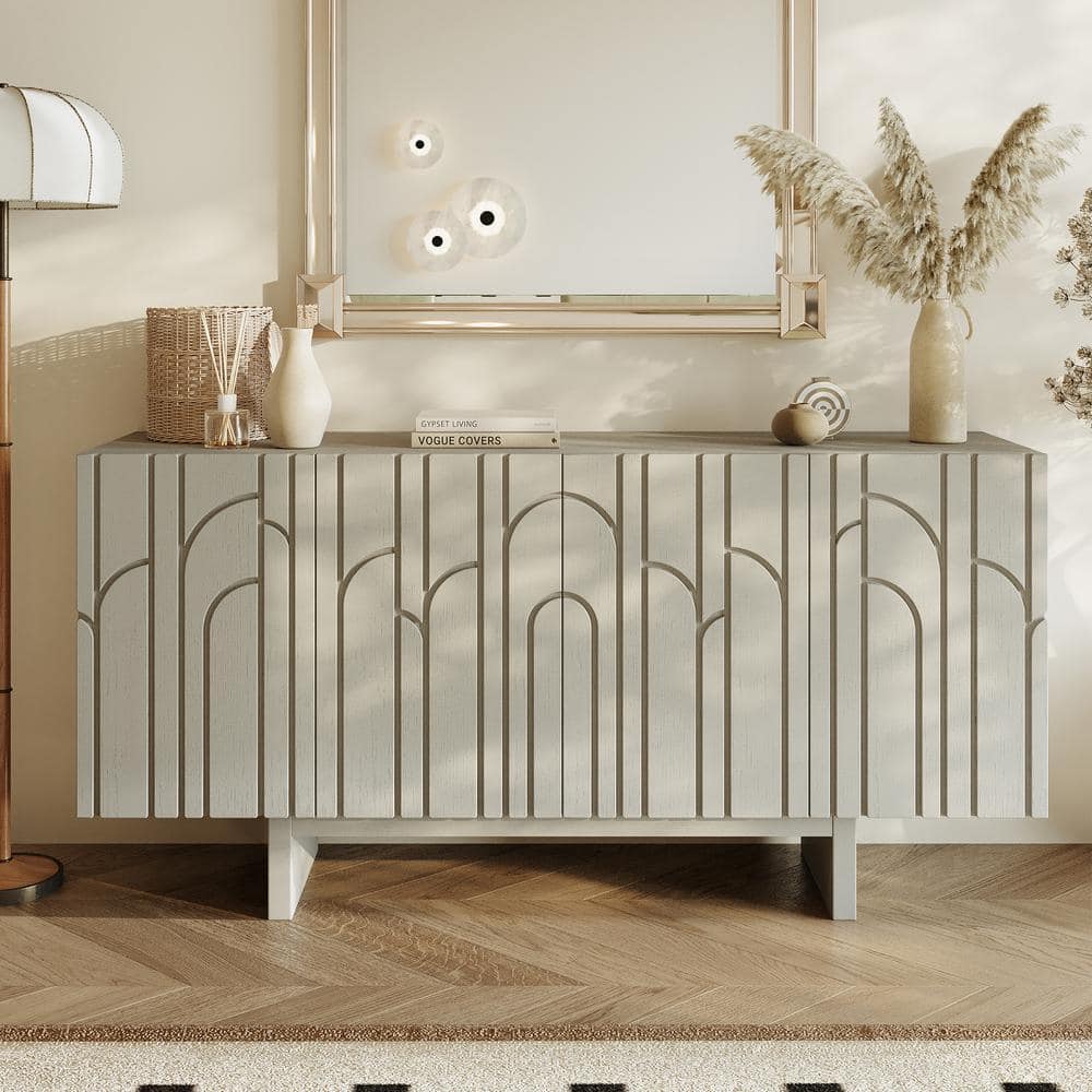 4-Door White MDF 30.7 in. H x 63 in. W Sideboards Modern Wood Grain Accent Cabinet with Adjustable Shelves price history on PriceWatchPro