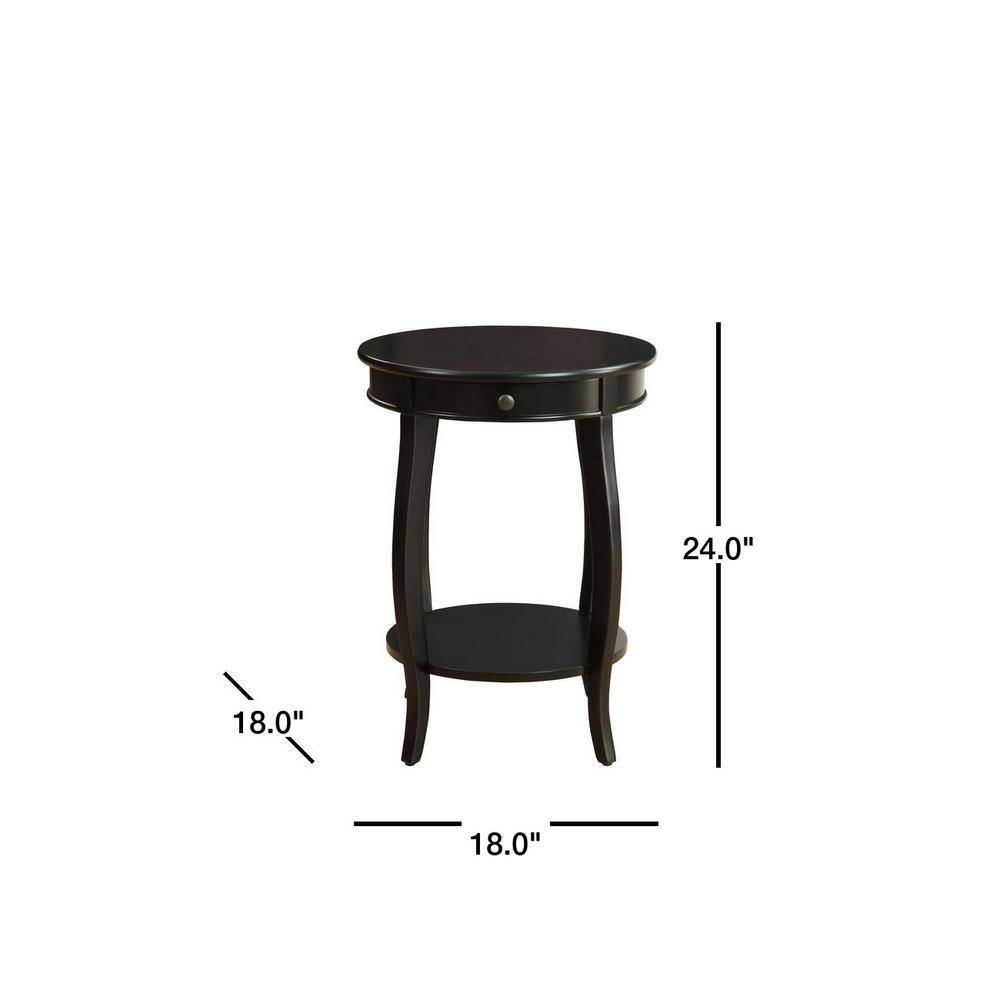 Round Solid Wood Black End Table with Storage - 18"x24"