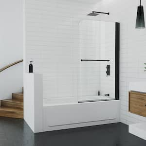 Maui 34 in. W x 58 in. H Frameless Sliding Shower Door/Enclosure Tub Door in Matte Black with Clear Glass