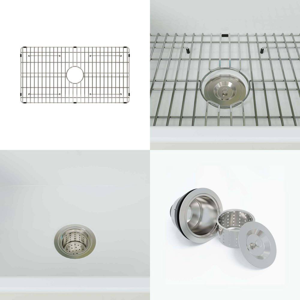 33'' Glossy White Fireclay Farmhouse Kitchen Sink